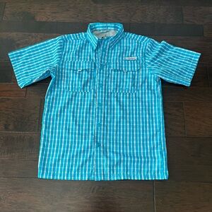 Habit Men’s Short Sleeve Shirt; Size Medium; Fish Finder vivid Blue Plaid
